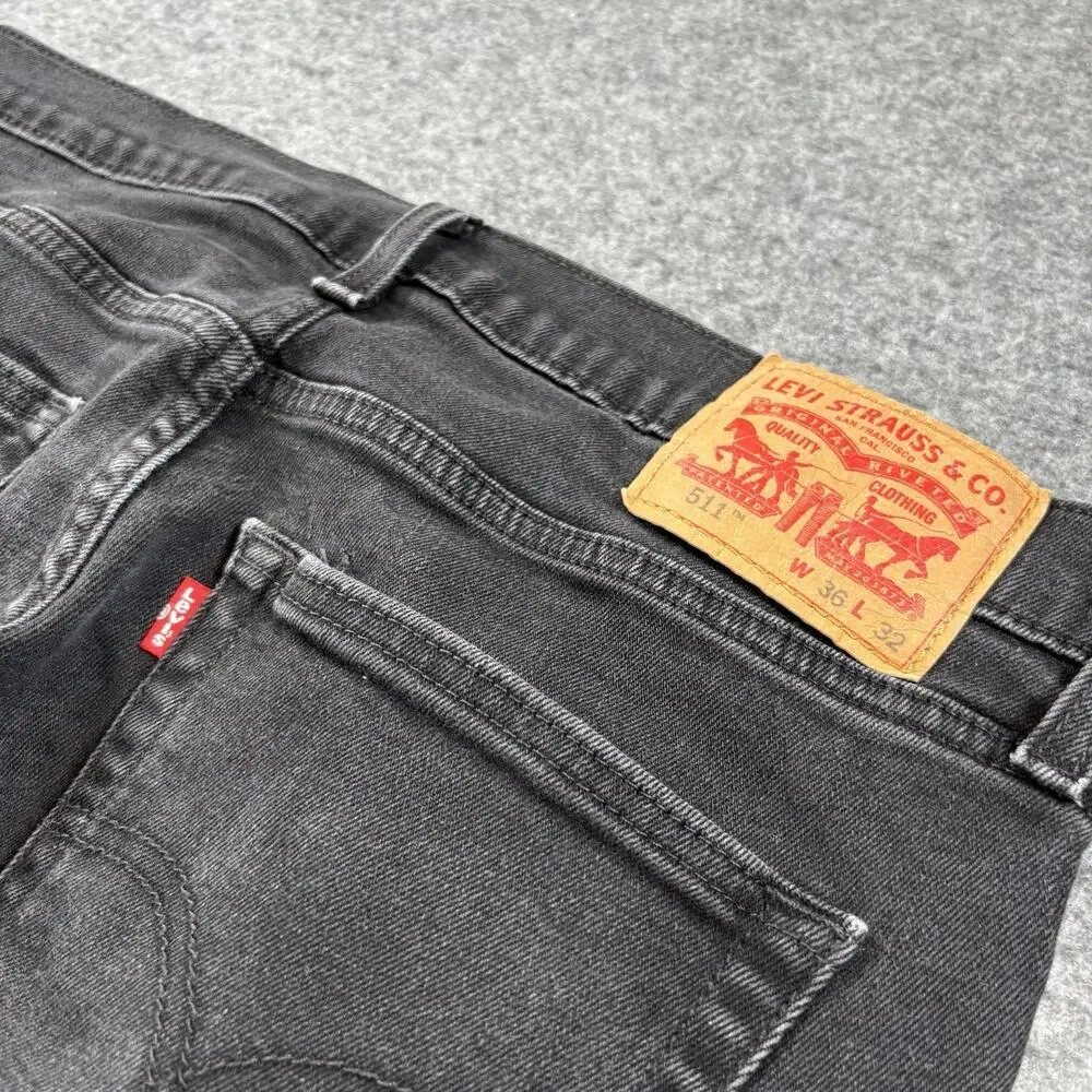 Levi's 511 Slim Fit Mens Black Denim Jeans Stretch W36 L32 PC9-04511-5382